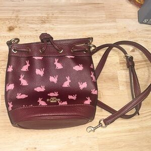 COACH Lunar New Year Mini Dempsey Wine Bucket Bag With Pink Rabbit Print